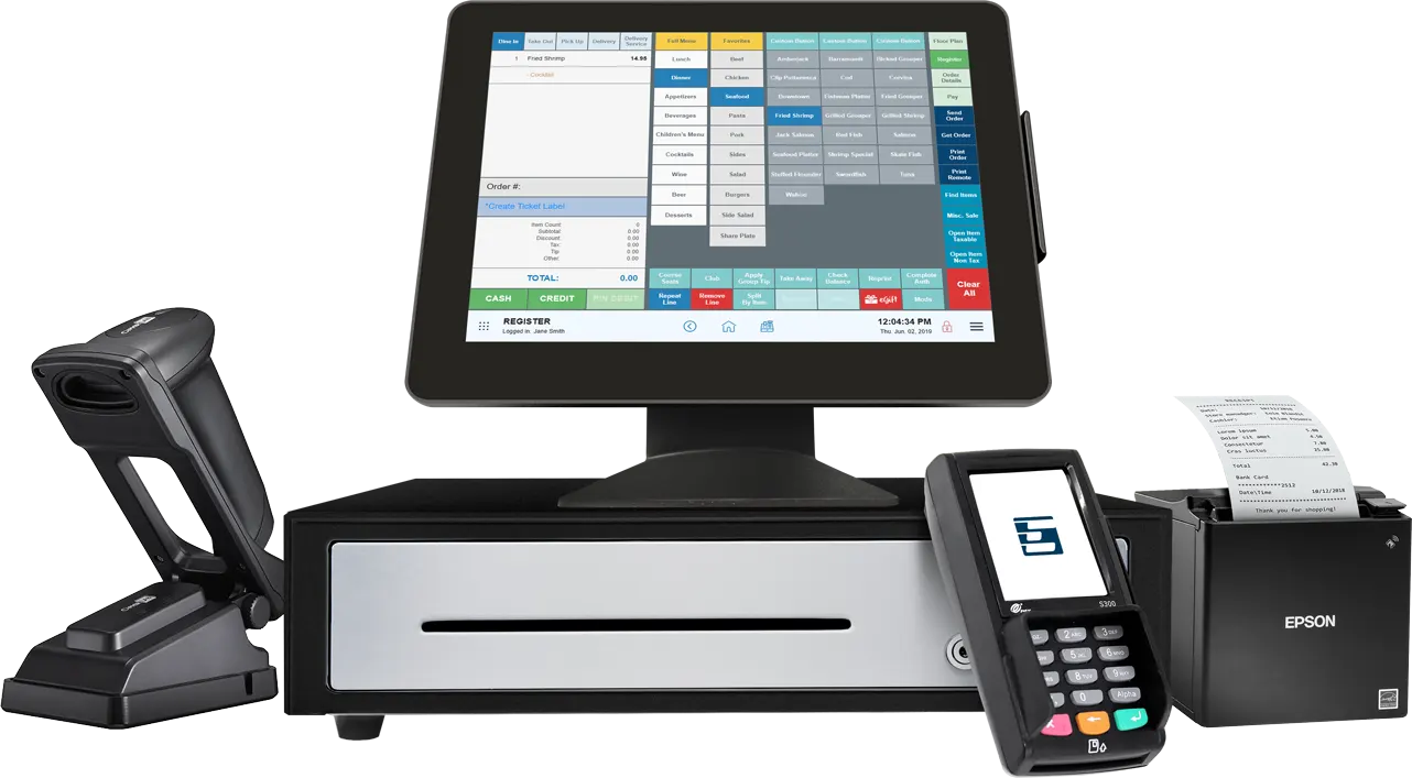 Top Liquor POS System - Touchscreen Terminal, Barcode Scanner, Cash Drawer, Card Terminal, Receipt Printer